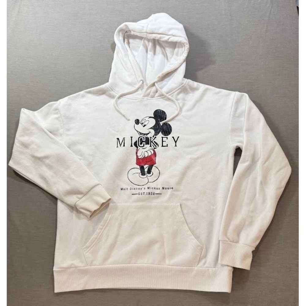Disney Mickey Mouse Graphic Hoodie White Walt Disney Est 1928 Sweatshirt Top XS